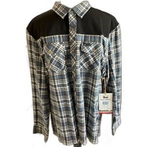 Banded Shirt Men’s XL Color Black Gray Flannel Snap Button Front Lightweight